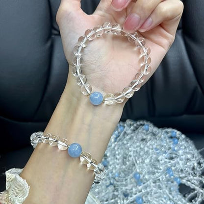 Beaded Bracelets for Women,Stretch Healing Crystal Bracelet Natural Stone Gemstone Jewelry Gifts - color: Style E-Clear Quartz&Aquamarine