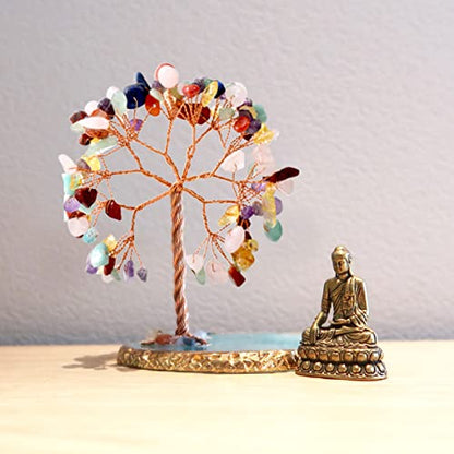 Buddha Statue with Healing Crystal Tree, Tree of Life for Positive Energy. Home Decor Yoga Meditation.7 Chakra.(C) - style: C