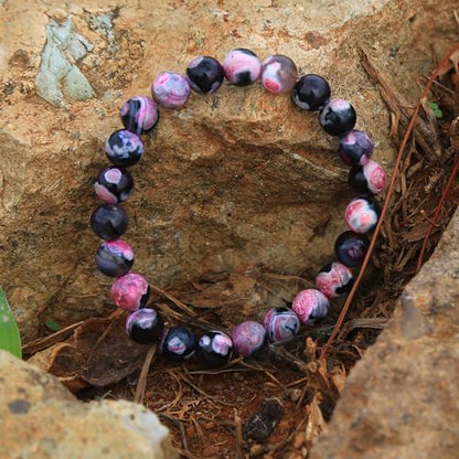 Handmade Natural Imperial Jasper Gem Semi Precious Gemstone 8mm Round Beads Stretch Bracelet 7" Unisex - color: Rose