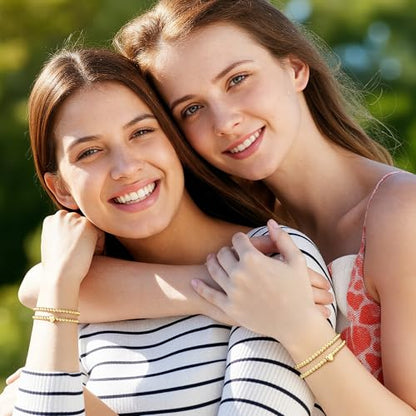 M MOOHAM Gold Initial Bracelets for Women Girls - 14K Gold Plated Bracelet for Women Trendy Letter A-Z Bracelets Dainty Heart Bracelet, Personalized Jewelry Gifts - color: S