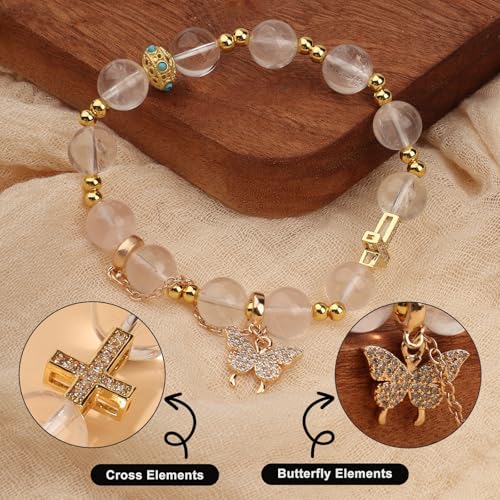 Natural Bead Bracelet 10mm Healing Crystal Bracelet for Women & Men Feng Shui Good Luck Meditation Buddhist Jewelry Handmade Stone Beaded Jewelry for Gift - color: Rose