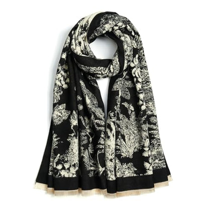 QIUTIMIY Pashmina Shawl Wraps for Womens Winter Scarf Reversible Pattern Designer Ladies Shawls and Wraps for Evening Dresses - color: Flower1-black