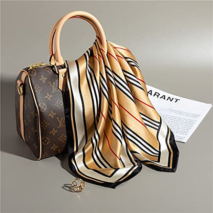 ANDANTINO 100% Mulberry Silk Scarf -21” Lightweight Square Neckerchief – Breathable Digital Printed Scarves with Gift Packed - color: Khaki