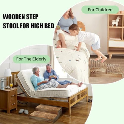 Wooden 2 Step Stool for High Beds, Moderate & Applicable 2-Step Stools for Seniors, Solid Wood steppingStool, Built-in Handle for Easy Carrying, 20.0" W - size: 20.0" W