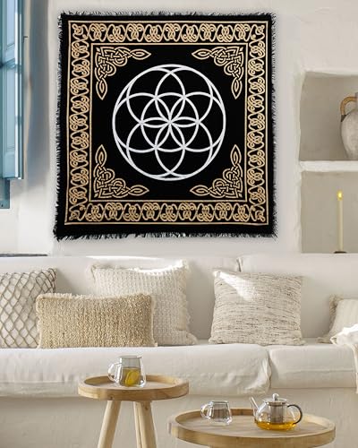 Indian Consigners Altar Cloth Seed of Life Witchcraft Alter Tarot Spread Top Cloth Wiccan Square Spiritual 18 by 18 Sacred(Seed of Life Gold Silver) - color: Seed of Life Gold Silver