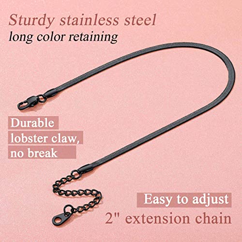 FindChic Elegant Herringbone Snake Chain Anklets/Bracelets 3MM/5MM Width Stainless Steel/18K Gold/Rose Gold Plated/Black 4 Color Options, 8.3'' 8.5'' 10.5'' Length, with Gift Box - color: A: 3mm 8.5'' anklet (Black)