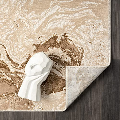 LUXE WEAVERS Marble Swirl Abstract Area Rug, Beige 2x7 - color: Beige, size: 2' x 7' (Rectangular)