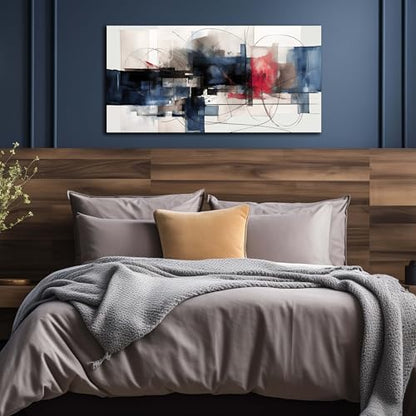 Fuwobriva Abstract Canvas Wall Art for Living Room Bedroom Office Large Wall Art Decor Abstract Wall Art Modern Black Red and Blue Geometry Painting Artwork 20"x40" - size: 20L" x 40W"