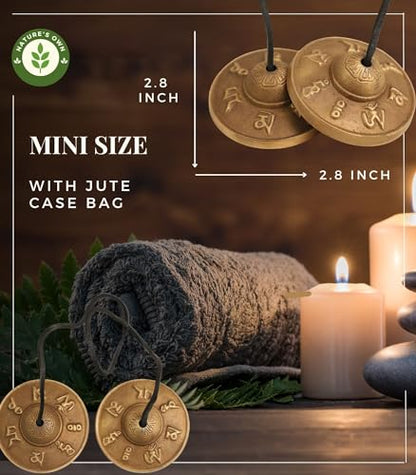 Tibetan Tingsha Cymbals Meditation Chime Bells, 6.3 cm with Tibetan Cloth Bag, Embossed Om Mani Padme Hum Symbols, Traditional Percussion Instrument for Meditation, Yoga, and Sound Healing - color: OM Mane Padme Hum Symbols