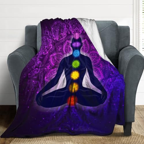 Seven Chakra Yoga Meditation Lotus Purple Mandala Soft and Comfortable Flannel Blanket, Home Blanket 40"*50" （100 * 130cm） - color: Seven Chakra Yoga Meditation Lotus Purple Man, size: 40"*50" （100*130cm）