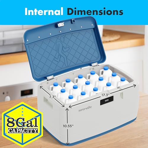 SereneLife Locking Storage Container Bin - 8 Gallon Large Capacity - Stackable Storage Tote Deck Tough Box - Durable Plastic Household Organizer Bins with Lid, Combination Lock Security - SLSBIN10