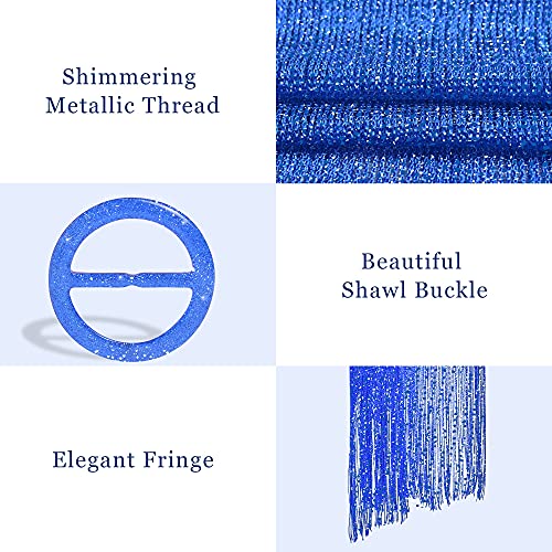 vimate Sparkling Metallic Shawls and Wraps for Evening Party/Wedding/Formal Dresses (With Free Buckle) - color: M#. Blue (With Blue Buckle)
