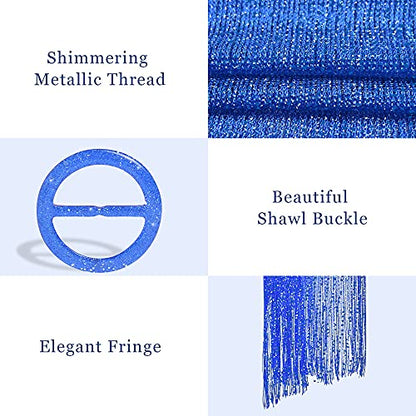 vimate Sparkling Metallic Shawls and Wraps for Evening Party/Wedding/Formal Dresses (With Free Buckle) - color: M#. Blue (With Blue Buckle)