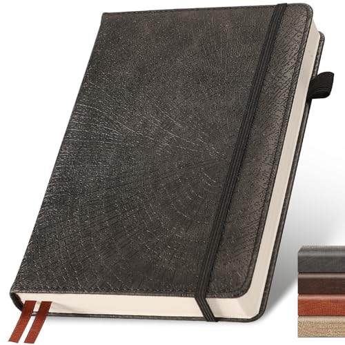 Graph Grid Paper Notebook,256 Pages,A5 Size (5.7'' x 8.3''),Vintage Tree Growth Rings Leather Hardcover Journal,100 GSM Thick Paper,for Daily,Work,School,Note Taking(Black) - color: Black, size: Grid-A5