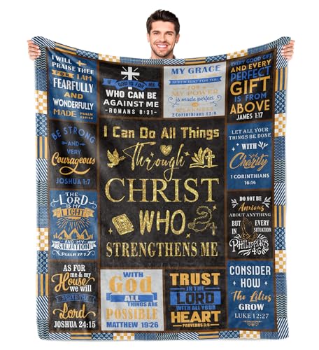 Christian Gifts for Men, Christian Gifts, Baptism Gifts for Boys, Religious Gifts for Men, Confirmation Gifts for Teenage Boys, Bible Catholic Gifts Blanket 60"X50" - color: Christian-blue
