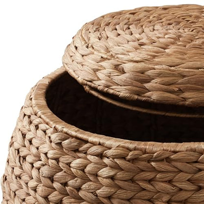 Casafield Round Storage Basket with Lid - Cinnamon, Handwoven Water Hyacinth Organizer for Laundry, Blankets, Plants, Bedroom, Living Room, Office