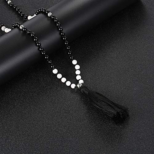 LIUANAN 108 Mala Beads 8mm Natural Bracelet Healing Gemstone Yoga Meditation Hand Knotted Mala Prayer Bead Necklace - color: 6mm-Black+White Natural Turquoise