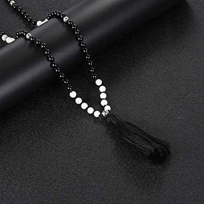 LIUANAN 108 Mala Beads 8mm Natural Bracelet Healing Gemstone Yoga Meditation Hand Knotted Mala Prayer Bead Necklace - color: 6mm-Black+White Natural Turquoise