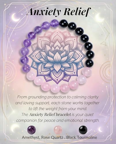 Bivei Protection Bracelet, Strength Crystal Healing Bracelet 8MM - Spiritual Stretch Beaded Jewelry for Women Men Gift - color: Anxiety Relief