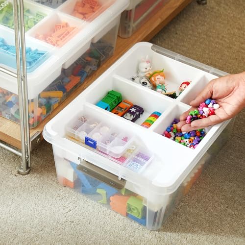 MACOPRO 17 QT Plastic Storage Box with Removable Tray, Bins with Lids, Clear Storage Container for Craft Organization, Beads, Tools, Sewing, and Playdoh, Art Supply Organizer (White, 1Pack-17QT) - size: 1Pack-17QT