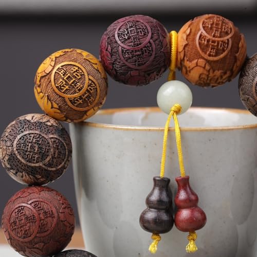 Zen Dear Unisex Natural Colorful Wood Buddhist Prayer Beads Bracelet Necklace Tibetan Mala Prayer Beads - style: 20mm 12beads Carve+Gourd