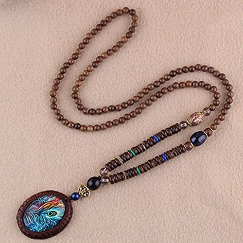Nepal Buddhist Mala Wood Bead Necklace Ethnic Sweater Chain Statement Long Necklaces & Pendants for Women Men Gift Souvenir (Color : Style7)