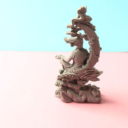 1PC Resin Green Sandstone Mixed Material Guanyin Statue, Water Moon Free Viewing Decor for Garden Bonsai Rockery, Living Room, Study, Prayer Room & Office Desk Zen Style