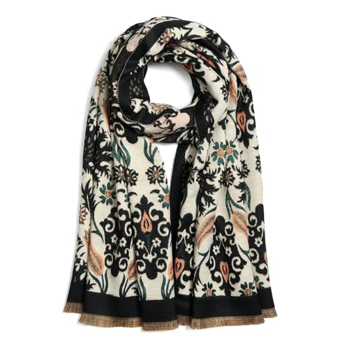QIUTIMIY Pashmina Shawl Wraps for Womens Winter Scarf Reversible Pattern Designer Ladies Shawls and Wraps for Evening Dresses - color: Flower7-black