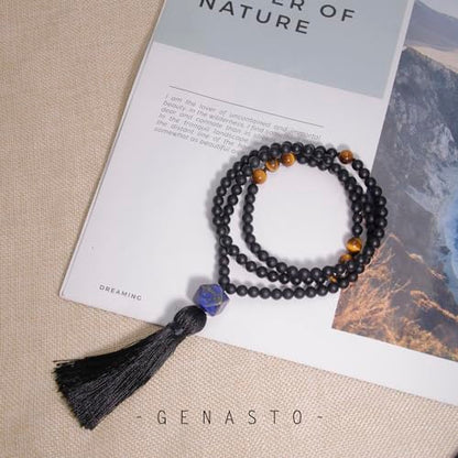 Mala Prayer Beads Necklace for Men - Protection Healing Crystal Beaded Necklace Japa Mala Necklaces with Tassel Natural Stone Jewelry for Meditation and Yoga