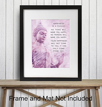 Buddhism Happiness Quote - Inspirational Saying Poster - Zen New Age Wall Art Decor - Home Decoration for Spa, Meditation Room, Yoga Studio - Gift for Women, Buddhist, Buddha Fan - Pink, Purple - 8x10 - size: 8"L x 10"W