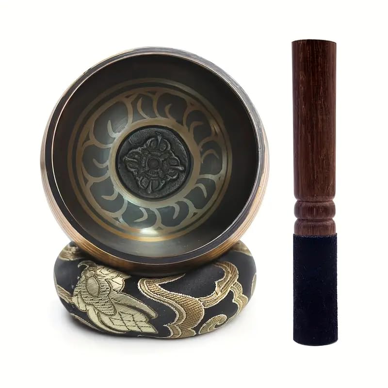 3.15 inch Tibetan Singing Bowl Set, Authentic Handmade Meditation Bowl Stress Relief Yoga Set with Striker & Cushion for Sound Therapy, Chakra Healing, Spiritual Gatherings
