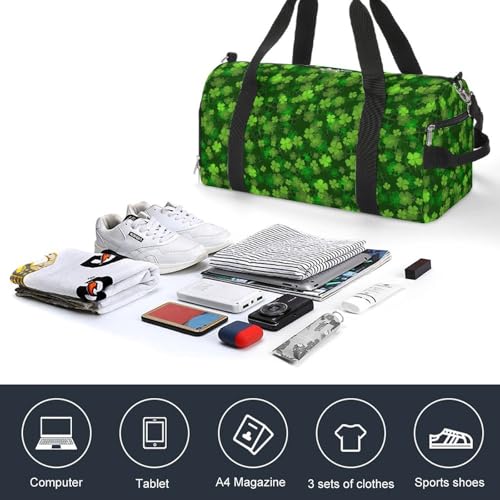 St Patricks Day Green Shamrock Clover Leaf Grass Large Capacity Portable Fitness Bag, Easy to Carry - color: St patricks day green Shamrock clover leaf gr