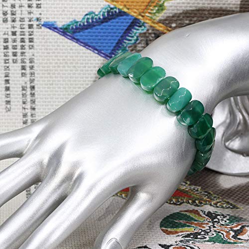 Keleny Semi Precious Stones 14mm Faceted Oval Beads Crystal Rock Elastic Bangle 7.5 Inch - color: Dyed Green Agate