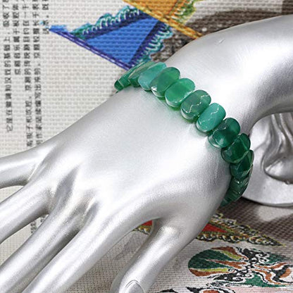 Keleny Semi Precious Stones 14mm Faceted Oval Beads Crystal Rock Elastic Bangle 7.5 Inch - color: Dyed Green Agate