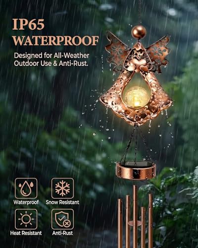 Solar Angel Wind Chimes for Outside: Melodious Mother's Day Birthday Gifts for Mom Women Grandma Her Wife - Weatherproof Metal Outdoor Decor Easy Hanging for Garden Patio Tree Window Memorial