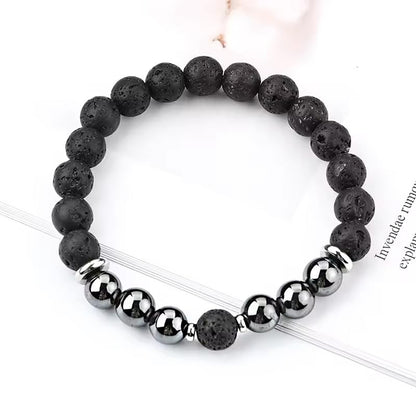 HZHRony Healing Crystal Stone Beads Bracelet Irregular Gemstone Beaded Bracelets For Women and Men Anxiety Relief Yoga Bracelet Jewelry Gifts 7 Inch - color: Black & Grey