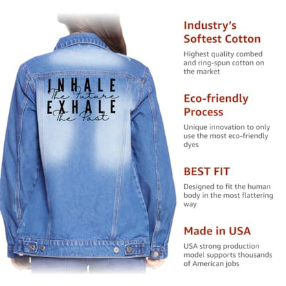 Inhale the Future Exhale the Past Women's Casual Denim Jacket - Gifts for Mindfuls - Mindfulness Women Stuff - color: Light Washed, size: X-Large
