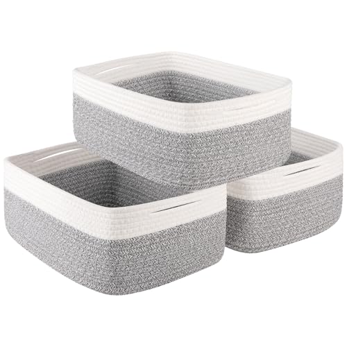 Storage Baskets for Organizing 3 Pack, Woven Baskets for Shelves, Closet Organizer Bins Empty Gift Basket Toy Storage for Toys, Books, Towels, Clothes, 15"x11.42"x6.7", Grey - color: Grey