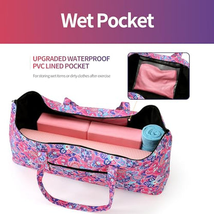 | Yoga Mat Bag | Large Yoga Mat Carrier with Wet Pocket | Yoga Gifts | Gym Tote Bag for Women - color: Tote-Bright Pink