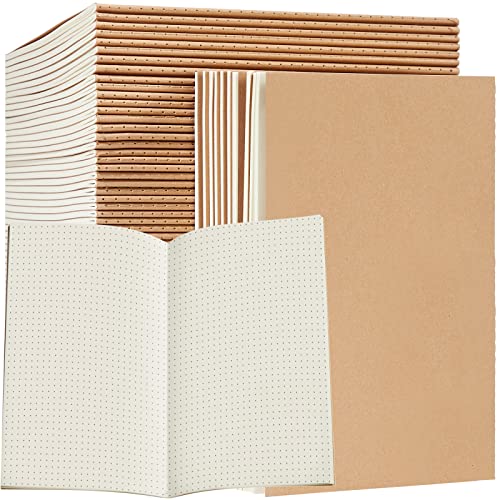 Sabary 72 Pack Kraft Paper Notebook Journals 5.5 Inch x 8.3 Inch A5 Notebook in Bulk Softcover Ruled for Writing Sketch Travel Journal with 60 Pages 30 Sheets(Brown,Dot Grid) - color: Brown, style: Dot Grid