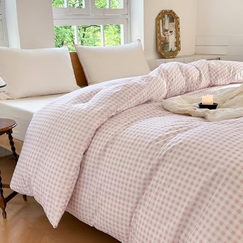 Pink Gingham Cotton Weighted Blanket Cover 60"x80", Checked Plaid Duvet Cover for Weighted Blanket, Grid Cotton Heavy Blanket Duvet Cover (Pink Gingham, 60"x80") - color: Pink Gingham (No Blanket), size: 60"x80"