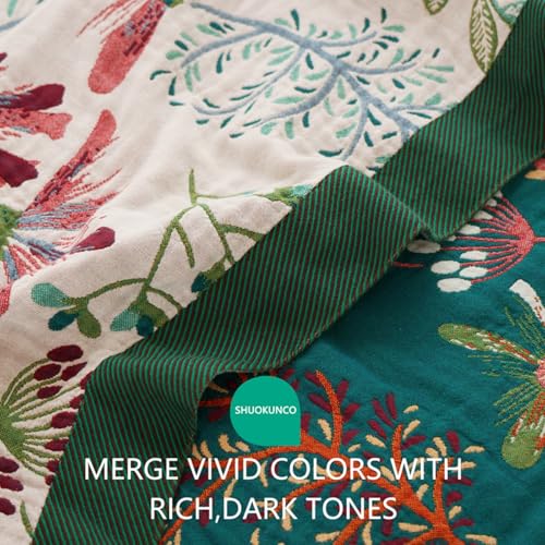 Boho Throw Blanket, 100% Cotton Ultra Soft Luxury Throw Rustic Quilt, Muslin Breathable Soft Bed Throw ，All Throw for Sofa Couch Chair 80x90 Inch - color: Precious Flowers, size: 80x90 Inch
