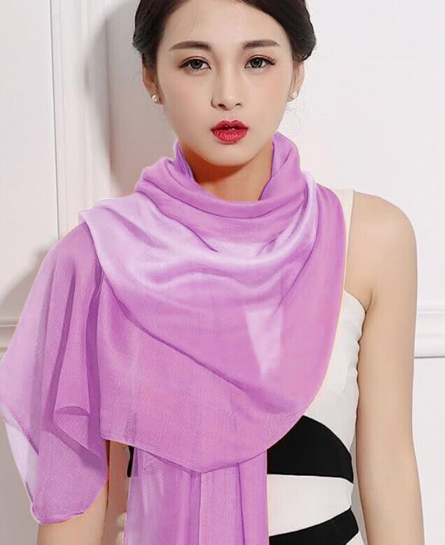 Cotton Silk Scarf Elegant Soft Wraps Color Shade Scarves for Women - color: Gradient - Rose Purple