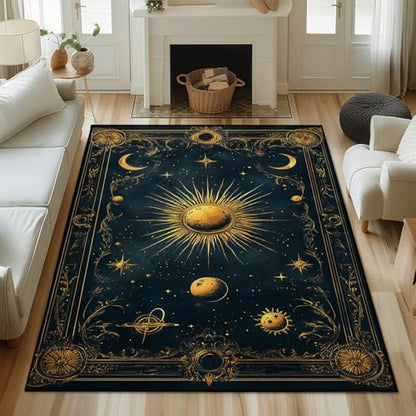 Sun and Moon Celestial Rug, Moon & Stars & Sun Area Rug, Night Sky Rugs, Solar System Rugs, Washable Boho Carpet for Bedroom, Living Room (8' x 13'(Rectangular)) - color: Multi 1, size: 8' x 13'(Rectangular)