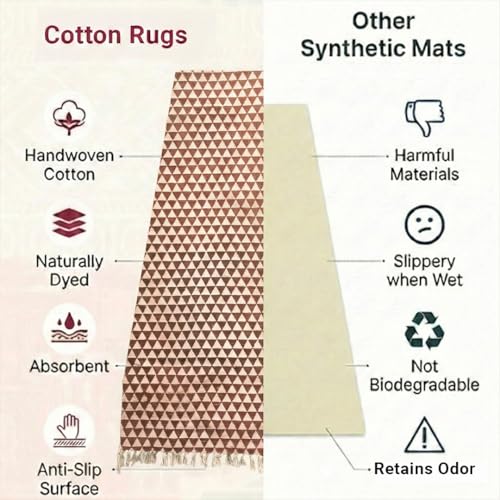 VINYASA Handwoven Cotton Yoga Rug Mat – Naturally Dyed | Absorbent, Washable Yoga Mat/Fitness Rug, Hatha, Pilates & Meditation - Non-Slip Grip | Extra Long & Wide | Trikon Series - color: Cutch