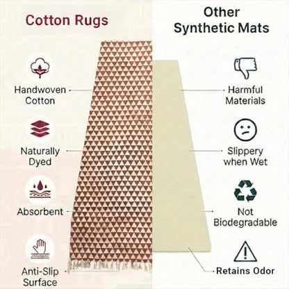 VINYASA Handwoven Cotton Yoga Rug Mat – Naturally Dyed | Absorbent, Washable Yoga Mat/Fitness Rug, Hatha, Pilates & Meditation - Non-Slip Grip | Extra Long & Wide | Trikon Series - color: Cutch