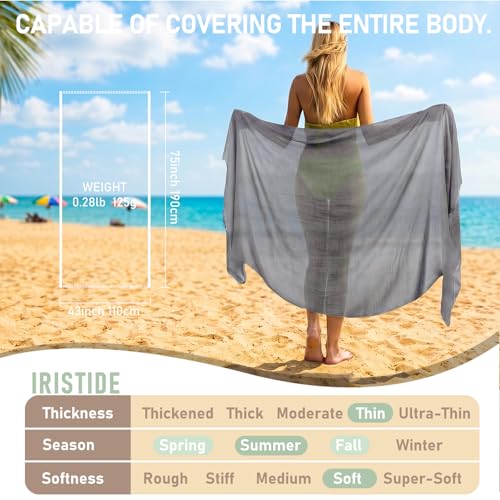 Women Summer Scarfs Large Long Lightweight Linen Beach Gauze Shawl Wrap 75”×43” - color: Grey