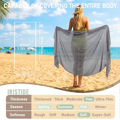 Women Summer Scarfs Large Long Lightweight Linen Beach Gauze Shawl Wrap 75”×43” - color: Grey