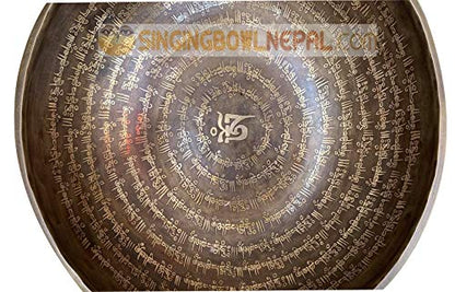 11" Healing Mantra Carved Buddha Root C Note Tibetan Singing Bowl, Hand Hammered Nepal Yoga Singing Bowls with Cushion & Mallet Striker