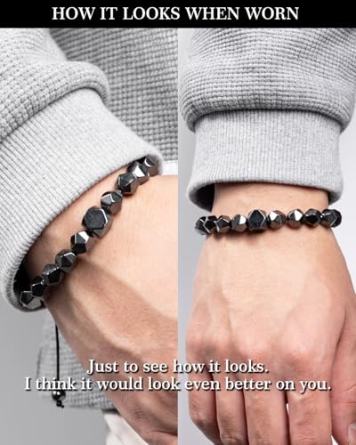 Beaded Bracelet for Men, 10mm Natural Stones Bracelet for Men's Gift, Adjustable Precision-Cut Gemstone Crystal Healing Bracelet, Protection Jewelry Gift with Hematite, Tiger Eye